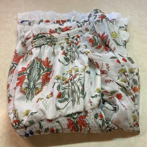 Endless Rose Floral Ruffle Off Shoulder Bishop Sheer 2 Tiers Elastic Waistband - Picture 15 of 15